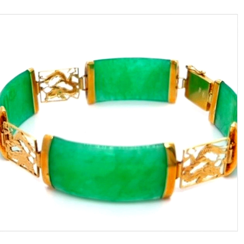 🐉🐲Year of the Dragon 🐉🐲 Stunning Fine Jade Dinosaurs in 14K Gold Links - Picture 1 of 4